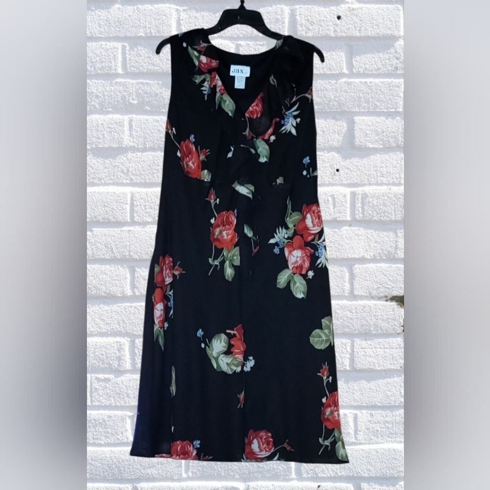 New Black Dress, Red Roses Floral Design Sleeveless Nwt
